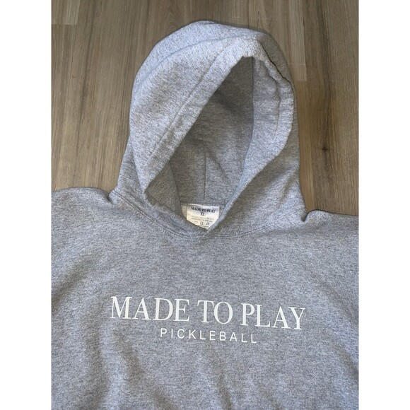 Made To Play Pickleball Gray Fleece Pullover XL Hoodie Kangaroo Pockets EUC - Picture 3 of 11